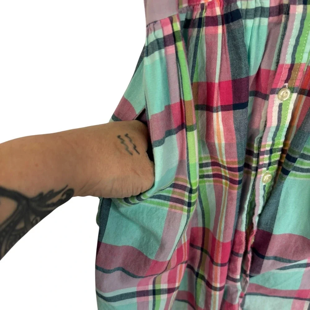 Polo Ralph Lauren Girls 6X Plaid Madras Sleeveless Button Front Shirt Dress Blue